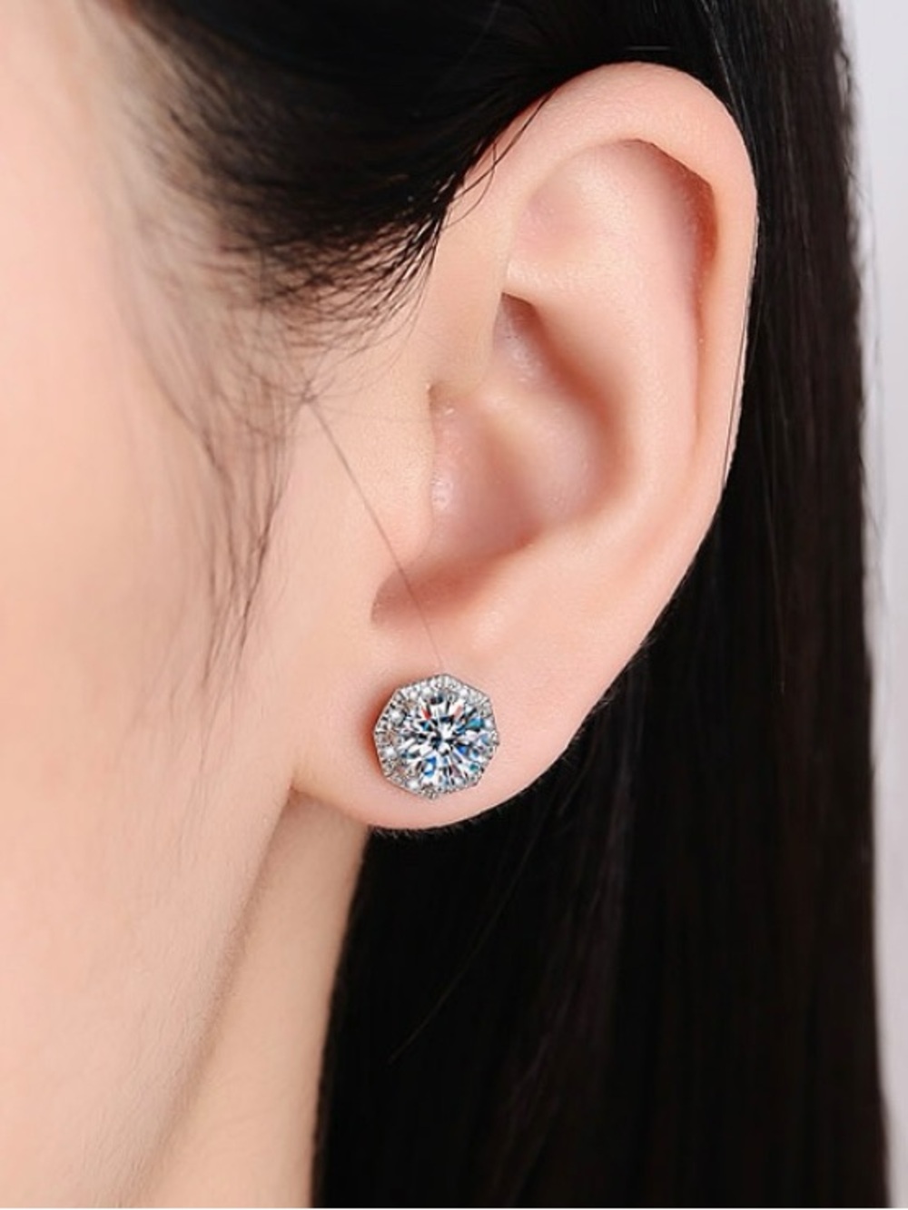 BOUTIQUE 2 Carat Moissanite Rhodium-Plated 925 Sterling Silver Stud Earrings